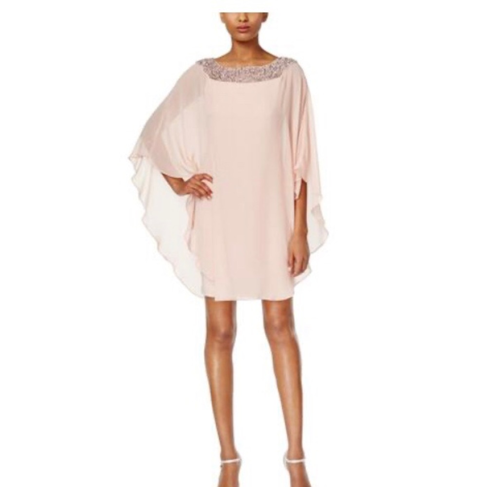 Women’s blush chiffon overlay w/beaded top. Sz 6